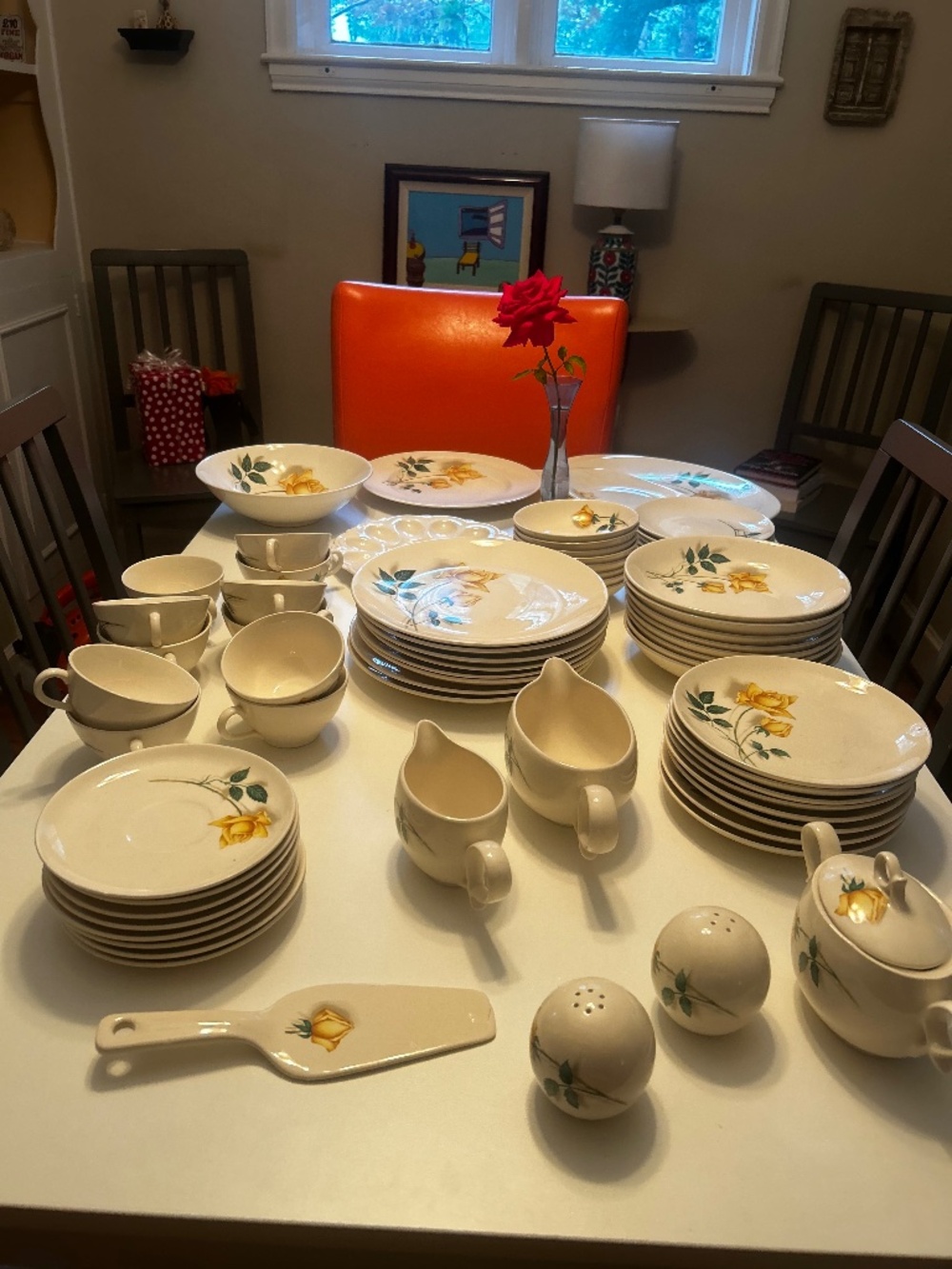 Complete set Canonsburg pottery from the 1940’s. Place setting for eight.